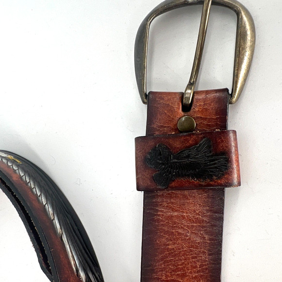 VTG Legion Belt Mens 38 Eagle‎ Leather Works Embossed Eagle Biker Brown Western - Picture 3 of 10